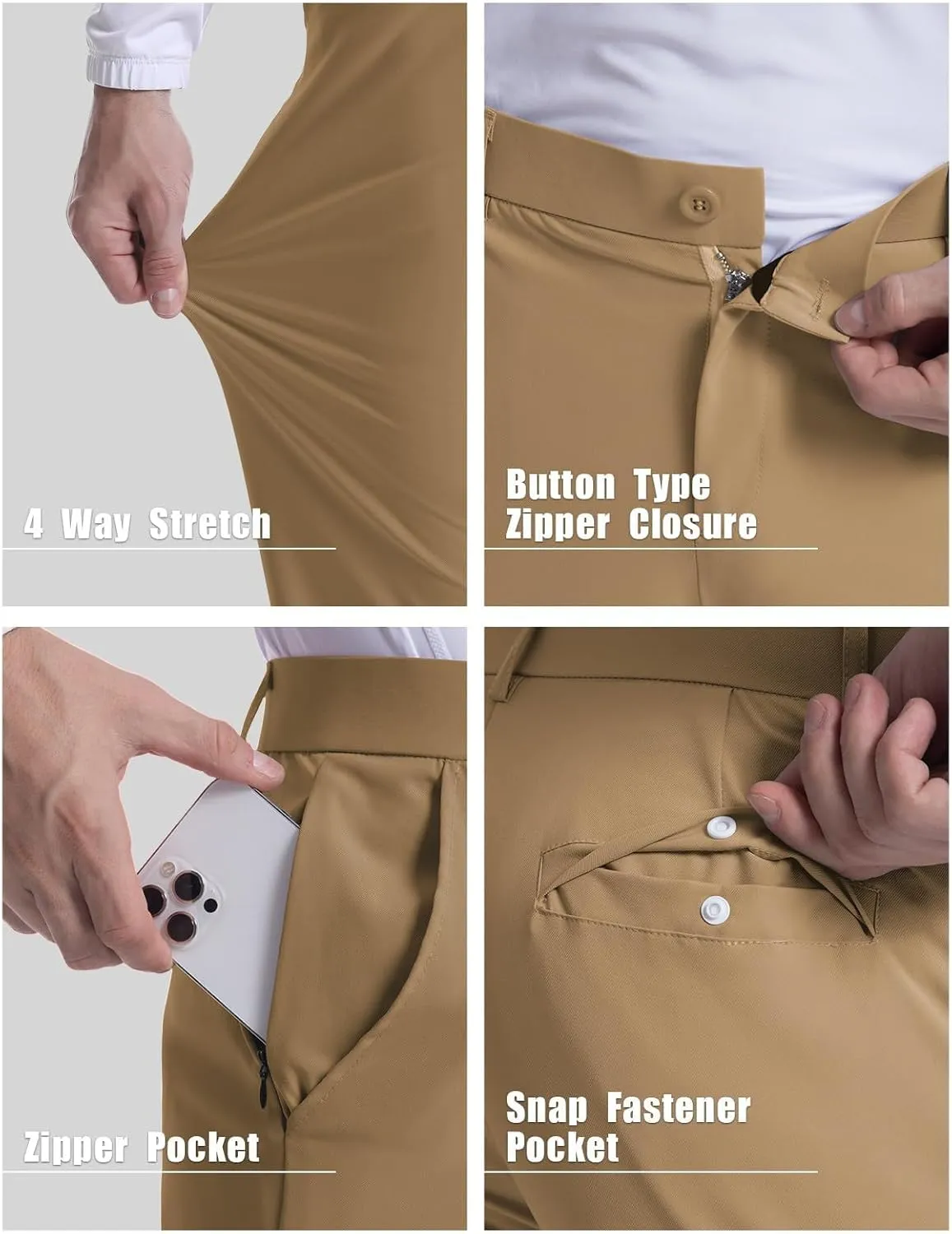 Men's Classic-Fit Casual Stretch Chino Pant Extreme Motion Flat Front Regular Straight Pant Tapered Golf Pants Trouser