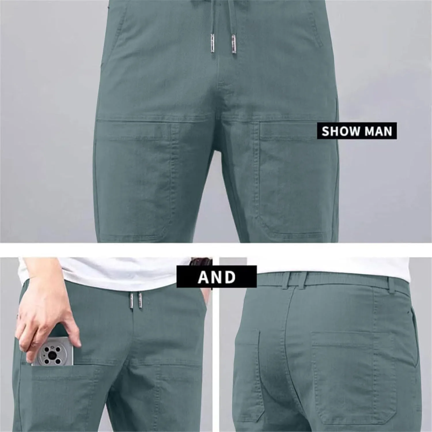 Mens Corduroy Pants Elastic Waist Drawstring Casual Loose Straight Leg Hiking Trousers Slim fit Slacks with Pockets