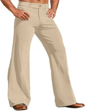 Mens Corduroy Wide Leg Pants Vintage Bell Bottom Pants Elastic Waisted Fashion Casual Stretch Slim Fit Hippie Trousers