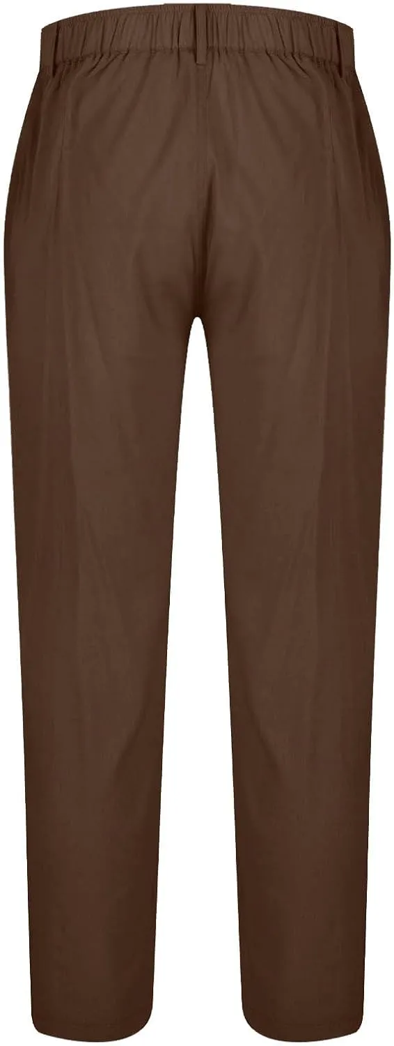 Men's Cotton Linen Pants Stretch Waist Lightweight Casual Pants Slim Fit Yoga Beach Trousers with Pockets