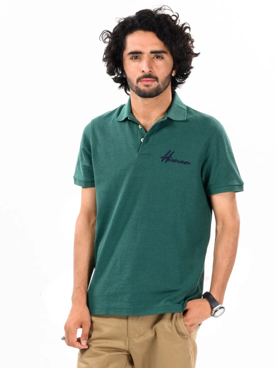 Men's Dark Green Iconic Mesh Regular Fit Short Sleeve Polo Shirt