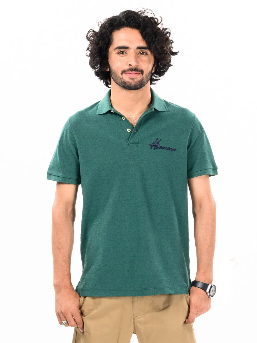 Men's Dark Green Iconic Mesh Regular Fit Short Sleeve Polo Shirt