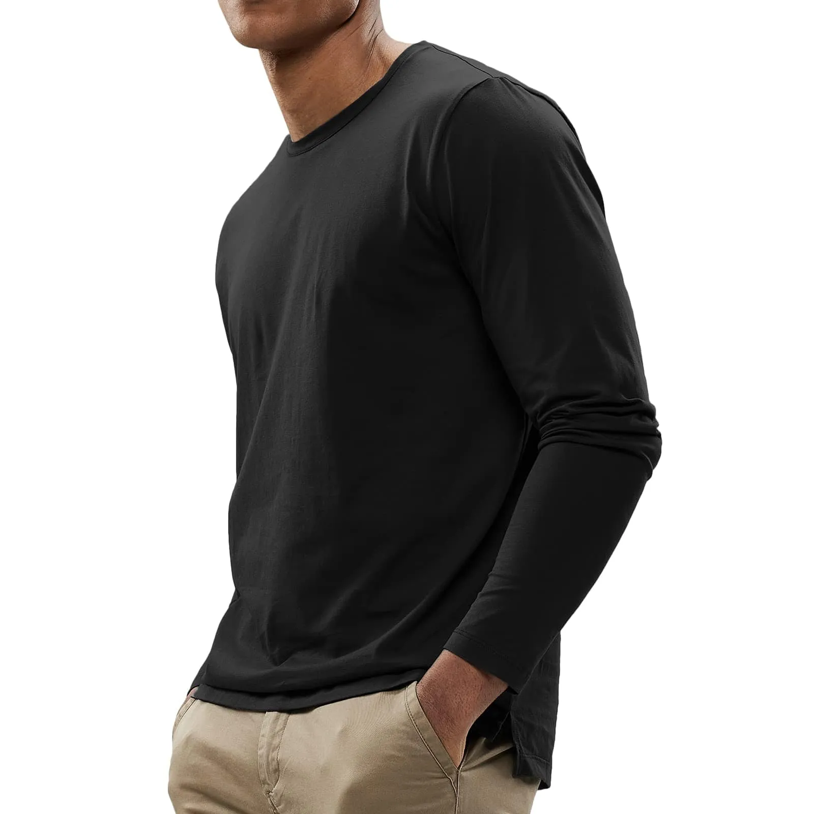 Men's Long Sleeve Shirts Cotton Tees Crew Neck T-Shirt