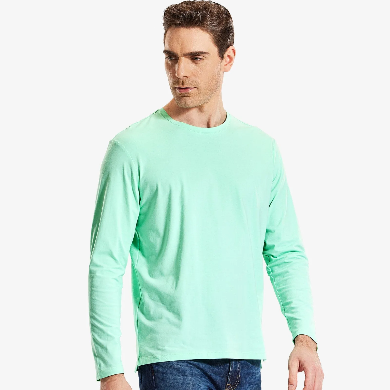 Men's Long Sleeve Shirts Cotton Tees Crew Neck T-Shirt