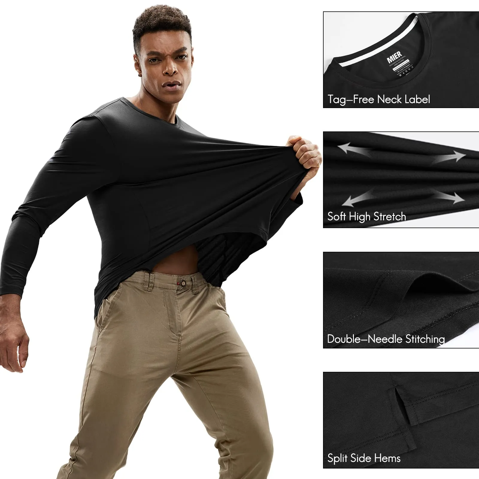 Men's Long Sleeve Shirts Cotton Tees Crew Neck T-Shirt