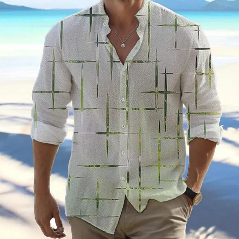 Men's Stripe Fashionable Casual Long Sleeve Shirt 84460424L