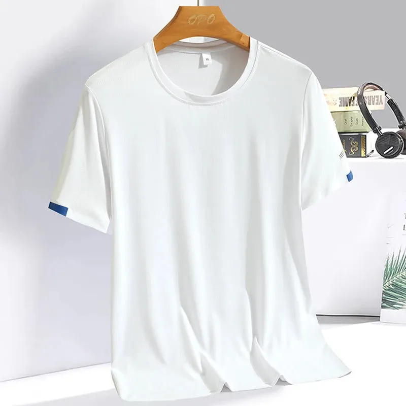 Men's Summer Ice Silk T-shirt Sweatshirt Round Neck