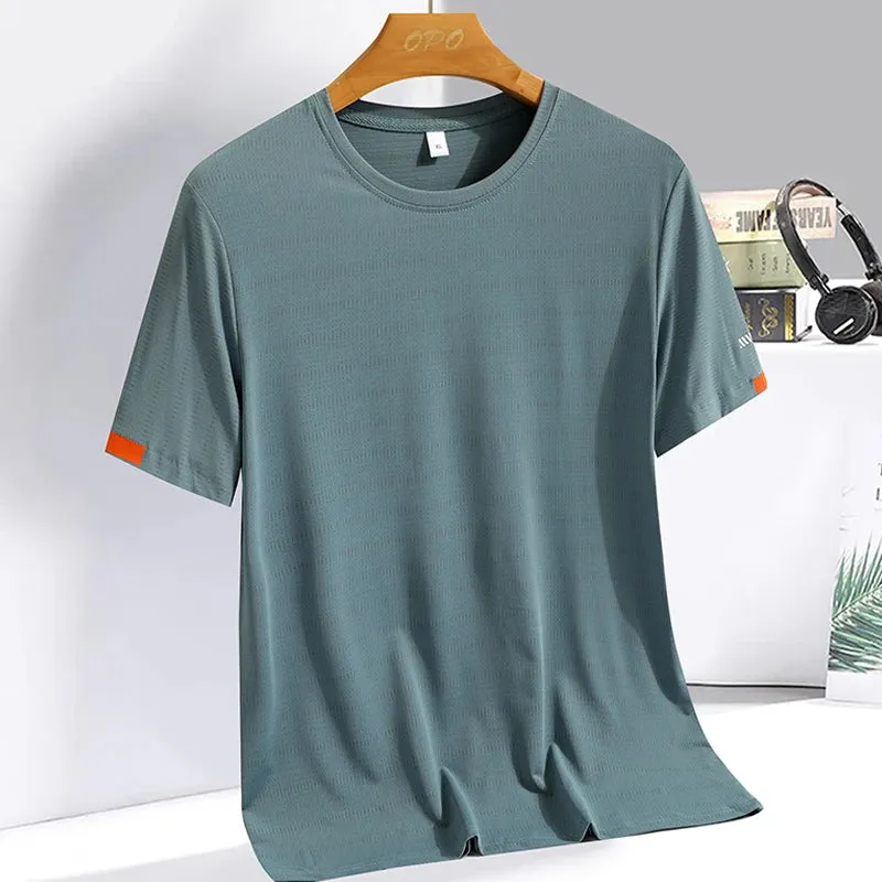 Men's Summer Ice Silk T-shirt Sweatshirt Round Neck
