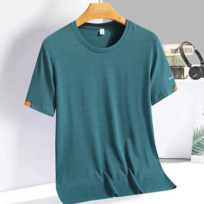 Men's Summer Ice Silk T-shirt Sweatshirt Round Neck