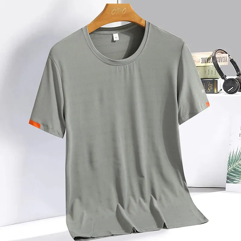 Men's Summer Ice Silk T-shirt Sweatshirt Round Neck
