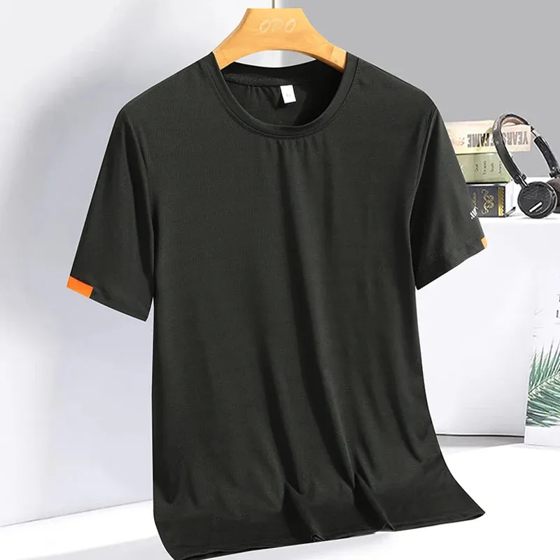 Men's Summer Ice Silk T-shirt Sweatshirt Round Neck