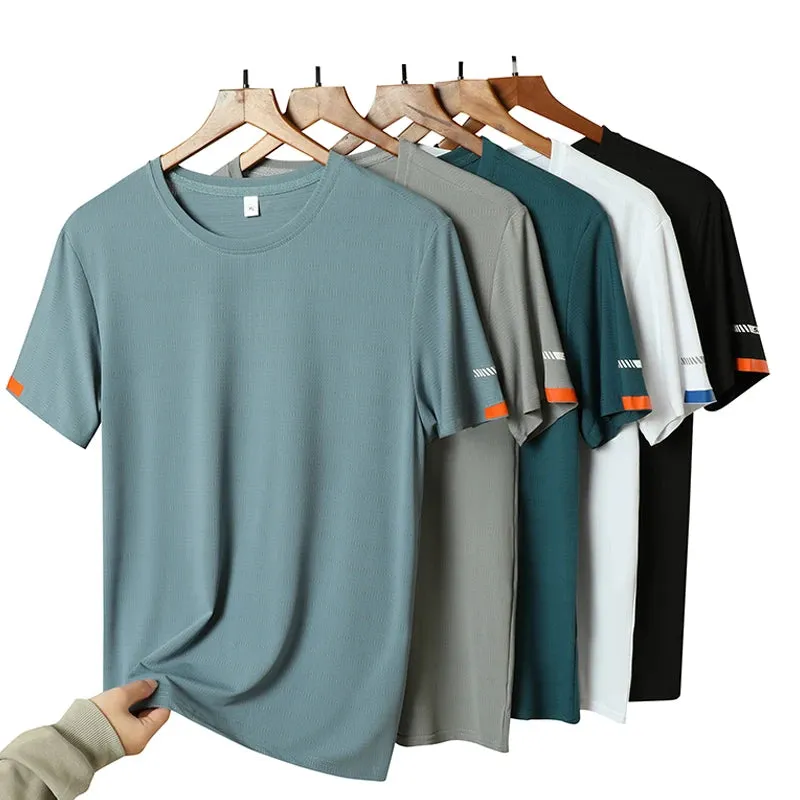 Men's Summer Ice Silk T-shirt Sweatshirt Round Neck