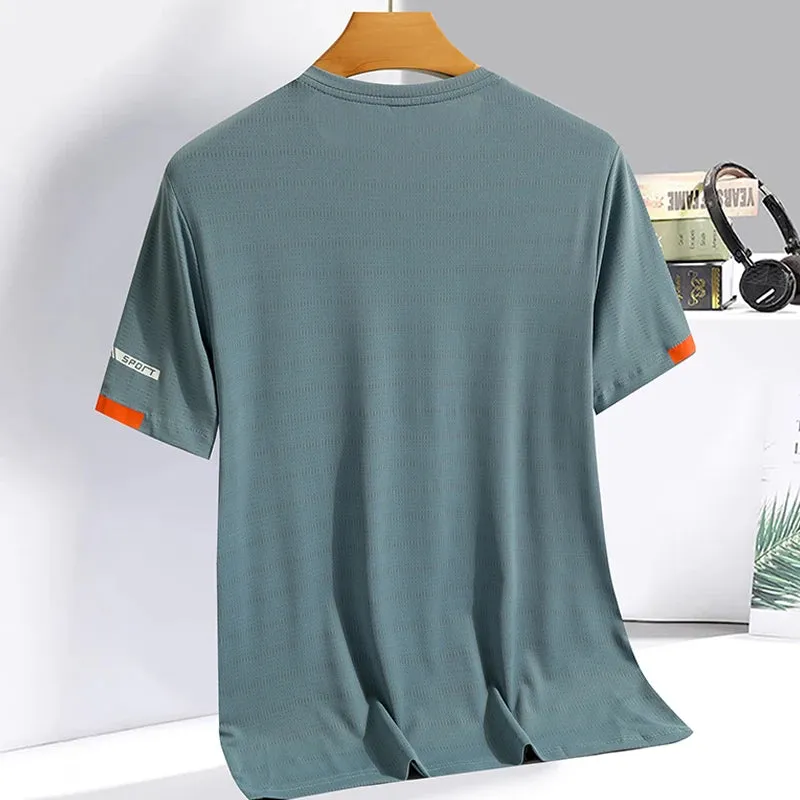 Men's Summer Ice Silk T-shirt Sweatshirt Round Neck