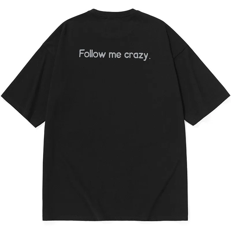 Minimalist Funny Cartoon Print Drop-Shoulder Sleeve T-Shirt