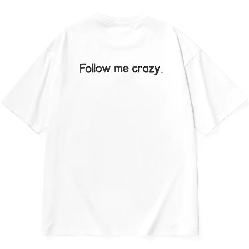 Minimalist Funny Cartoon Print Drop-Shoulder Sleeve T-Shirt