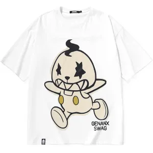Minimalist Funny Cartoon Print Drop-Shoulder Sleeve T-Shirt