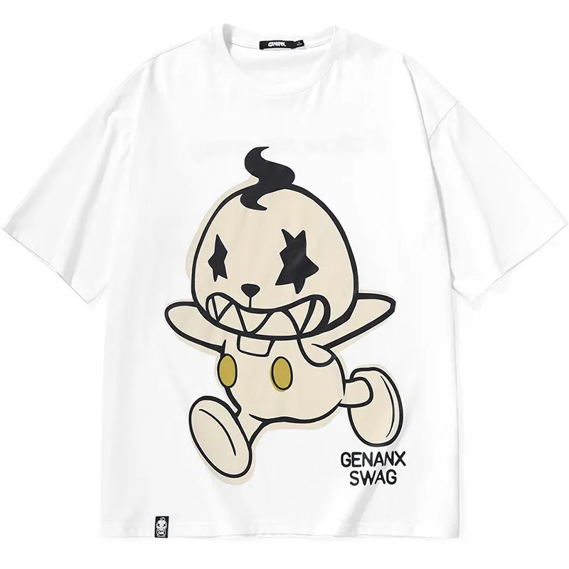 Minimalist Funny Cartoon Print Drop-Shoulder Sleeve T-Shirt
