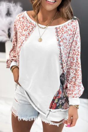 Multicolor Floral Print Patchwork Long Sleeve Top