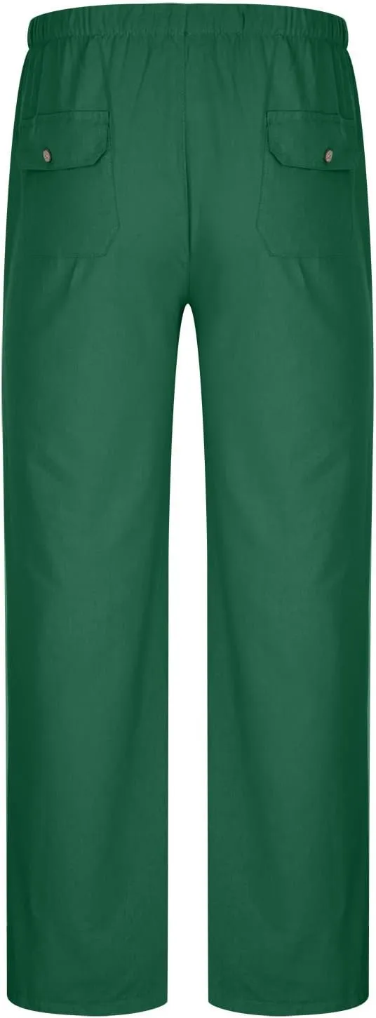 Muscularfit Mens Linen Pants Casual Elastic Waist Solid Straight Legs Big and Tall Drawstring Trousers Loose Fit Work Pant