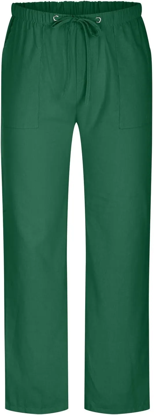 Muscularfit Mens Linen Pants Casual Elastic Waist Solid Straight Legs Big and Tall Drawstring Trousers Loose Fit Work Pant