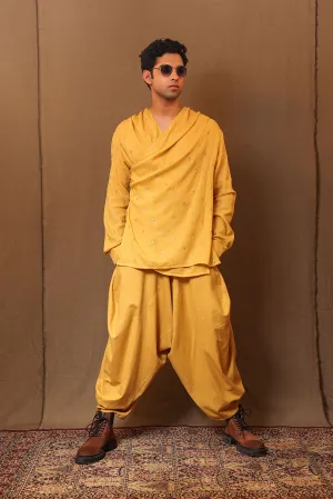 Mustard Emb Zari Spade Overlap Shirt