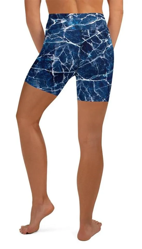 Navy Blue Marble Yoga Shorts