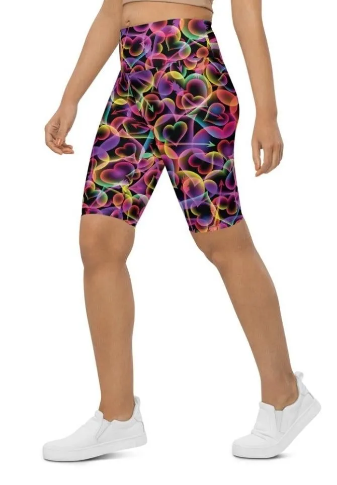 Neon Heart Biker Shorts