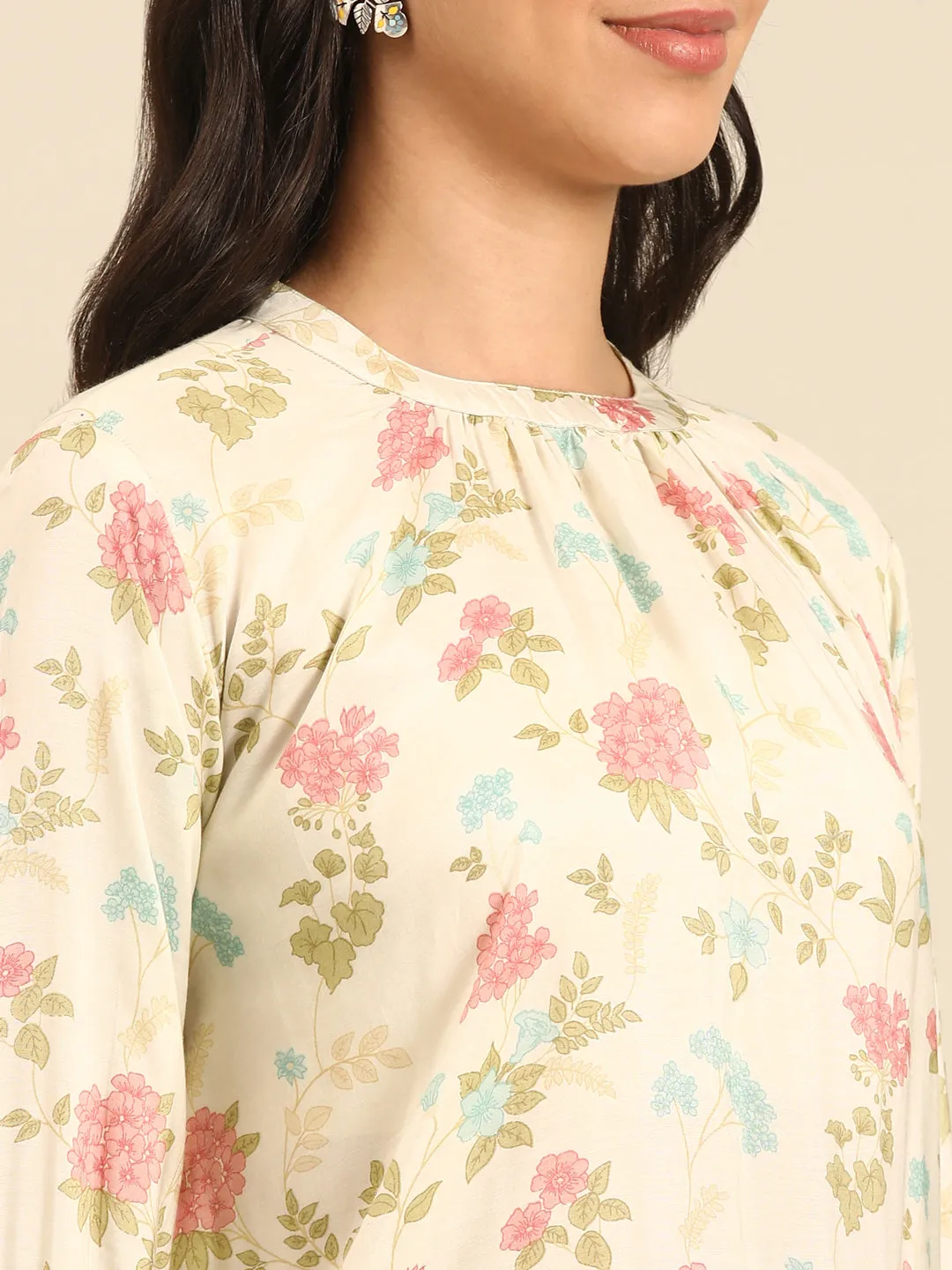Offwhite Printed Muslin Kurta Pant Set