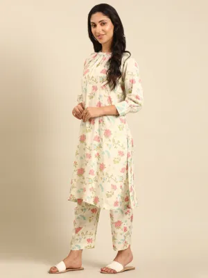 Offwhite Printed Muslin Kurta Pant Set