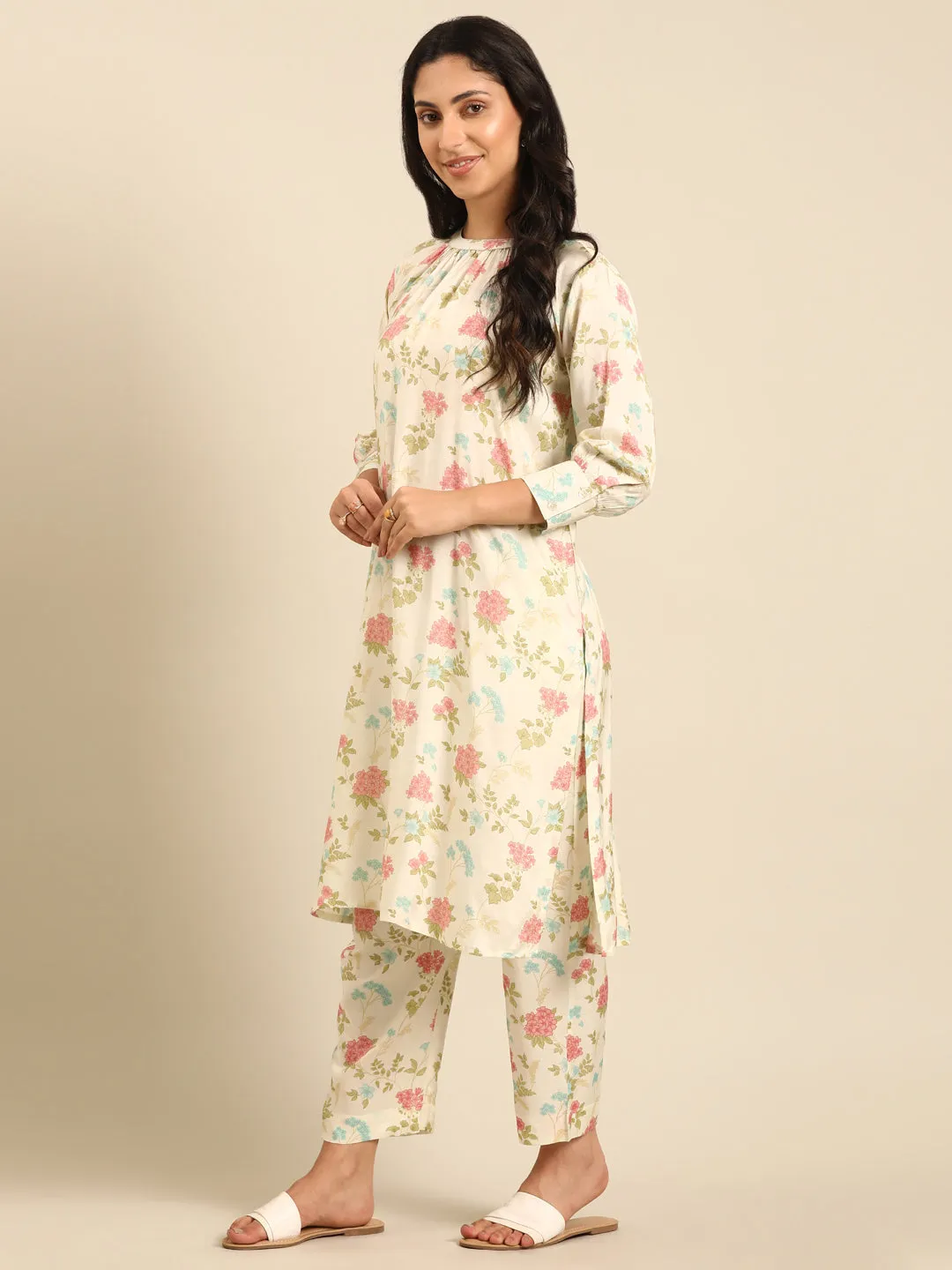 Offwhite Printed Muslin Kurta Pant Set