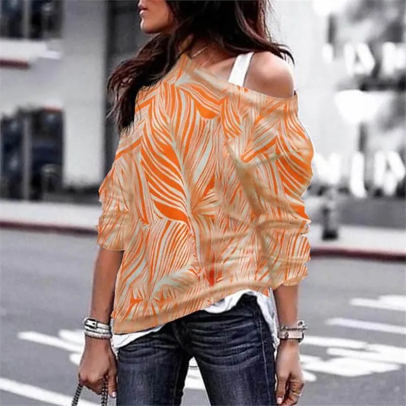 One Shoulder Floral Print T-shirt