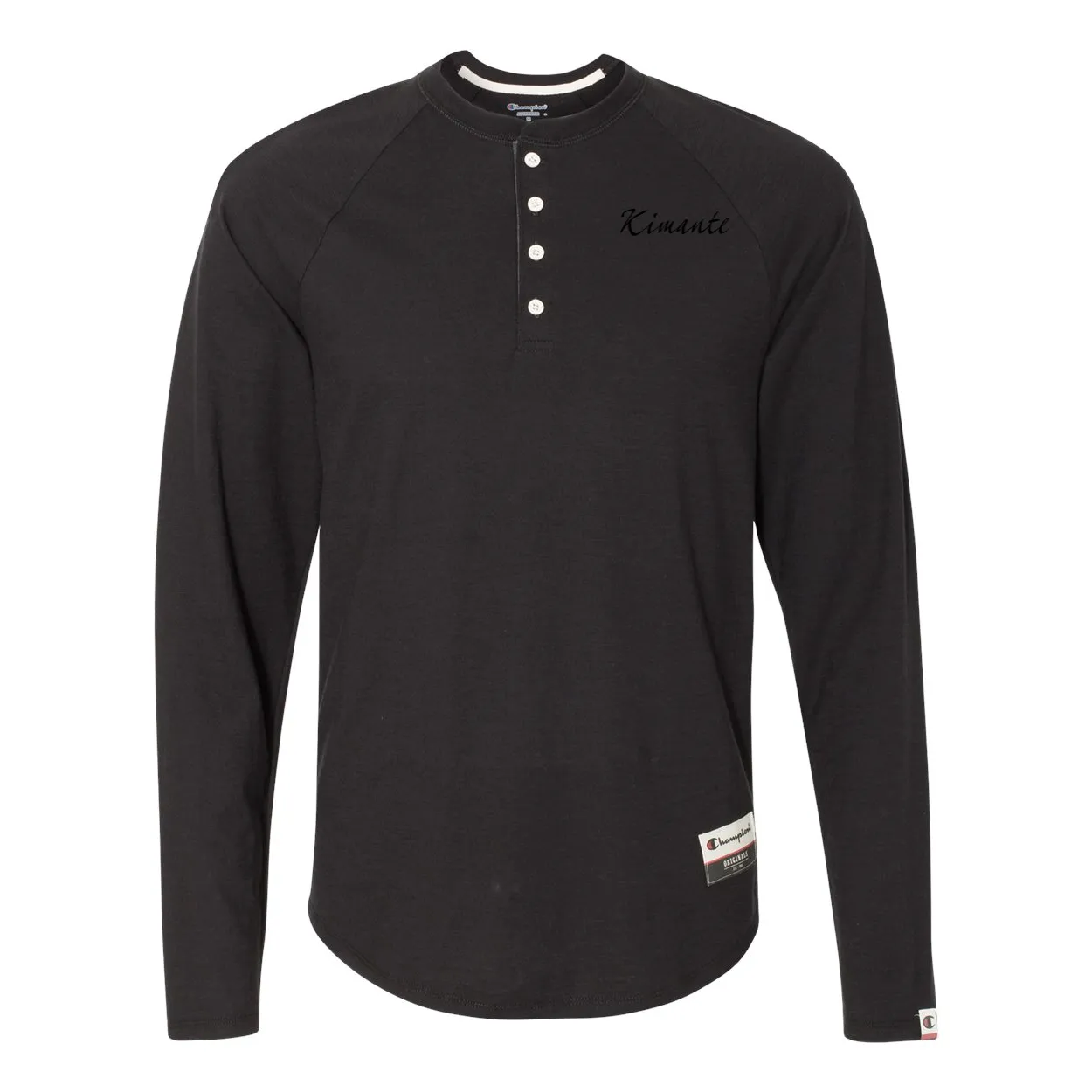 Original Kimante Black Logo Slub Henley Long Sleeve Shirt