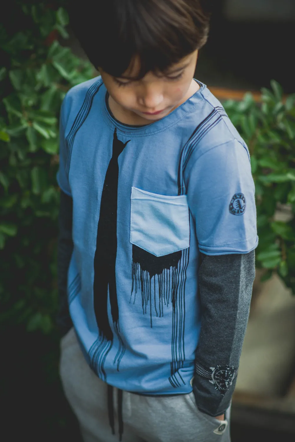Paint Drip Tie & Suspenders Twofer Shirt by: Mini Shatsu