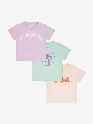 Palm Angels Baby Girls Tri-Pack T-Shirts Set in Multicolour