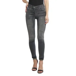 Patrizia Pepe Sleek Grey Skinny Jeans with Embroidery Detail
