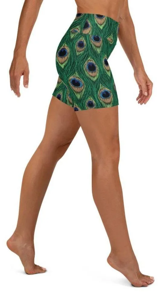Peacock Print Yoga Shorts