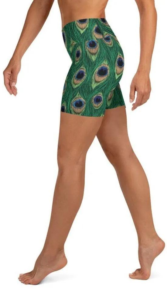 Peacock Print Yoga Shorts