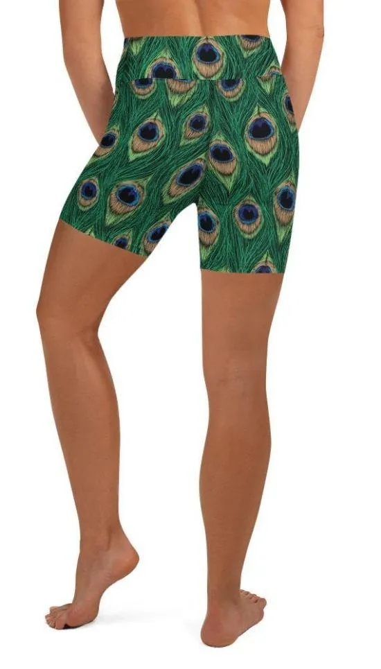 Peacock Print Yoga Shorts