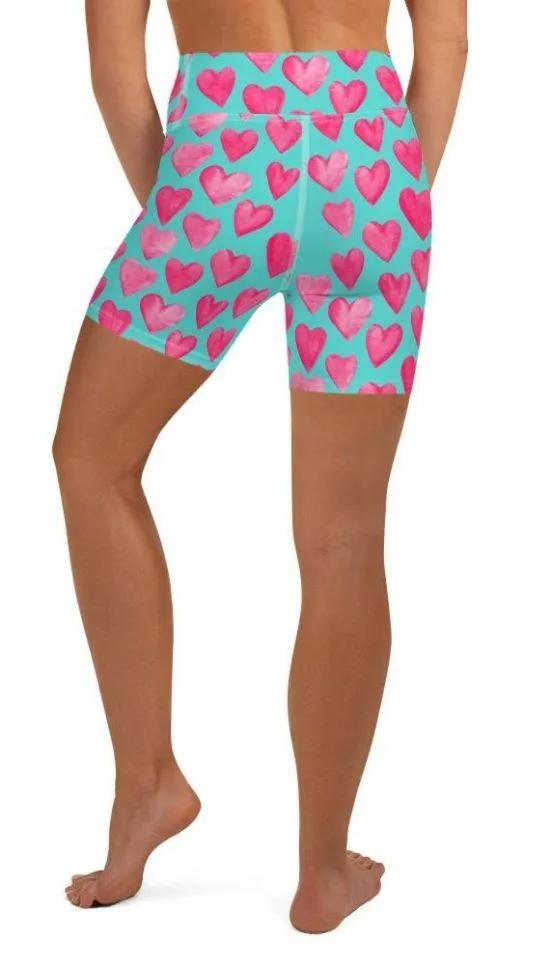 Pink Hearts Yoga Shorts