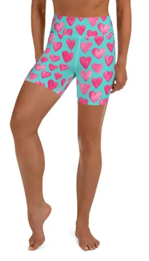 Pink Hearts Yoga Shorts