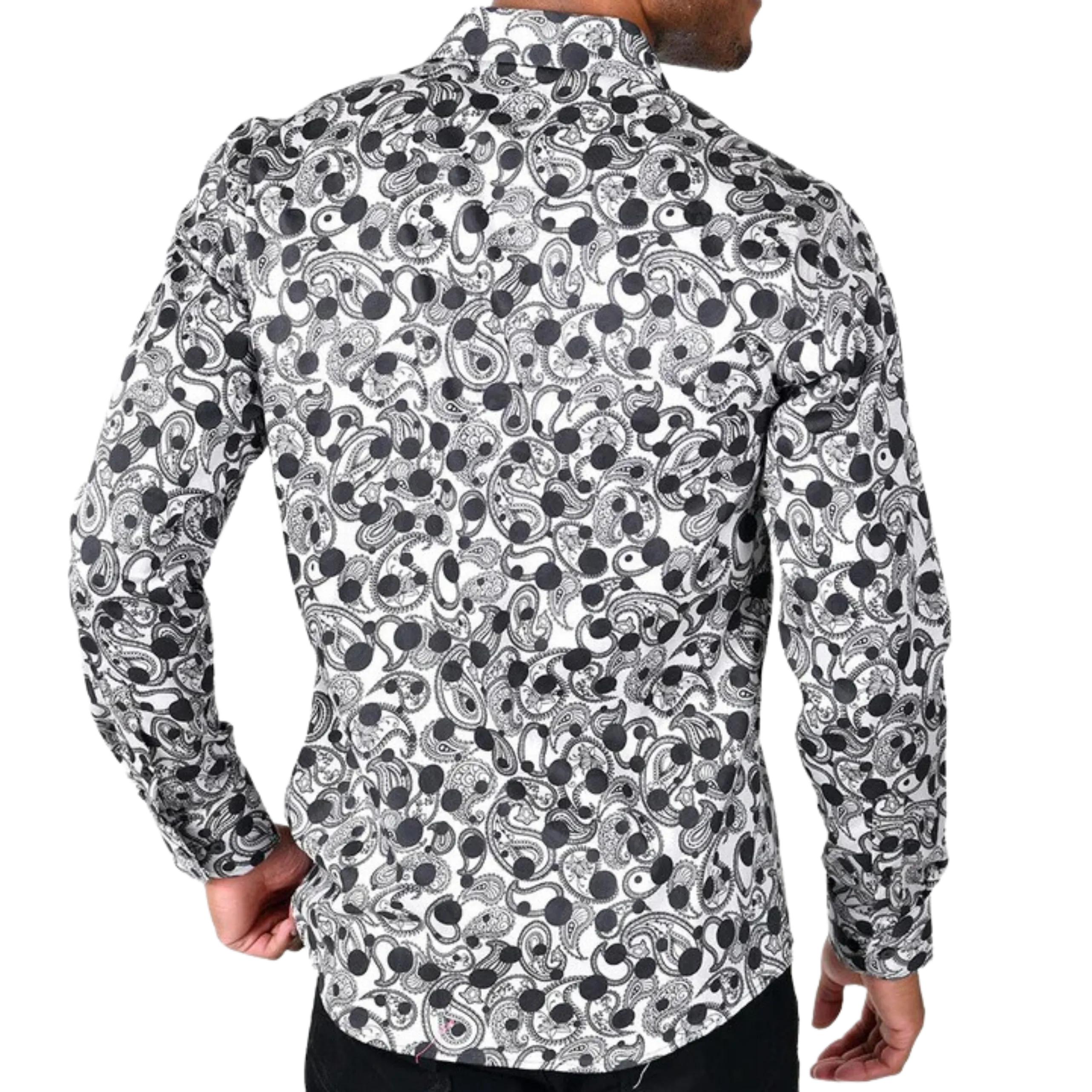 PREMIERE SHIRTS: WHITE/BLACK POLKA DOT PAISLEY