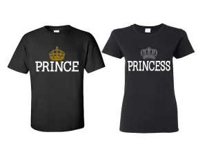 Prince & Princess Couple Matching T-Shirts – Classic Cotton Tees Sold Separately in Various Sizes & Colors | Unique Heat Press Designs