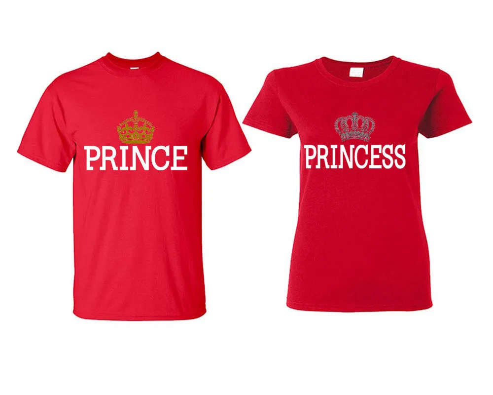 Prince & Princess Couple Matching T-Shirts – Classic Cotton Tees Sold Separately in Various Sizes & Colors | Unique Heat Press Designs