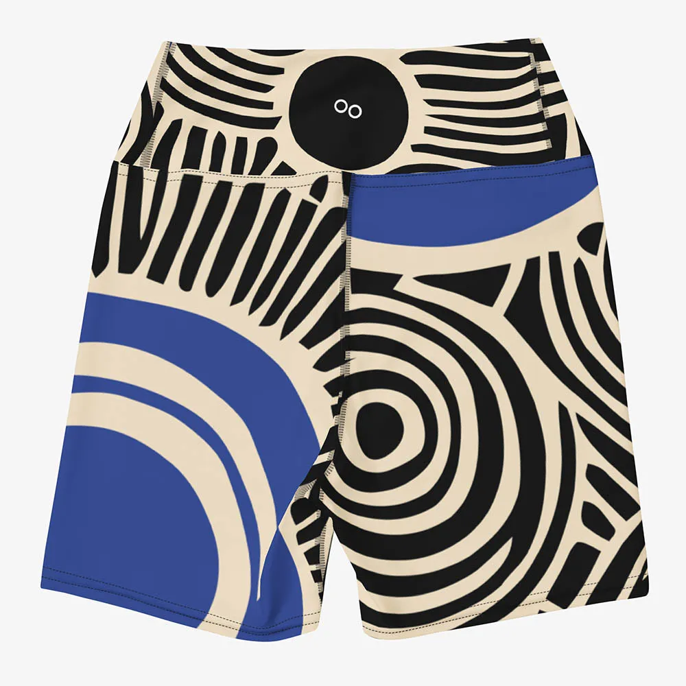 Printed Yoga Shorts "Vertigo" Black/Blue/Red