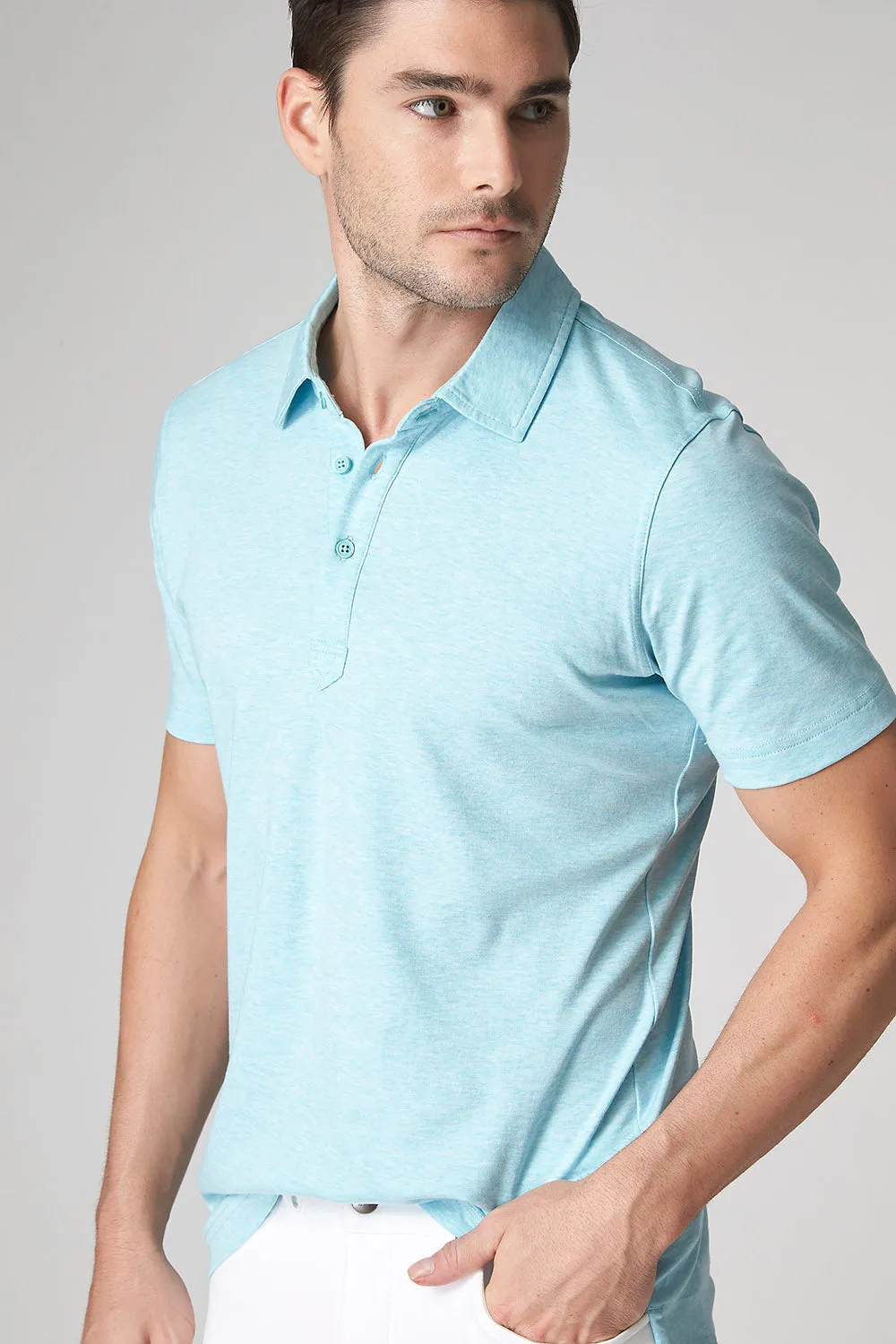 Raffi The Sherwood Essential Three Button Polo RW22206 | Aqua | Aqua Collection
