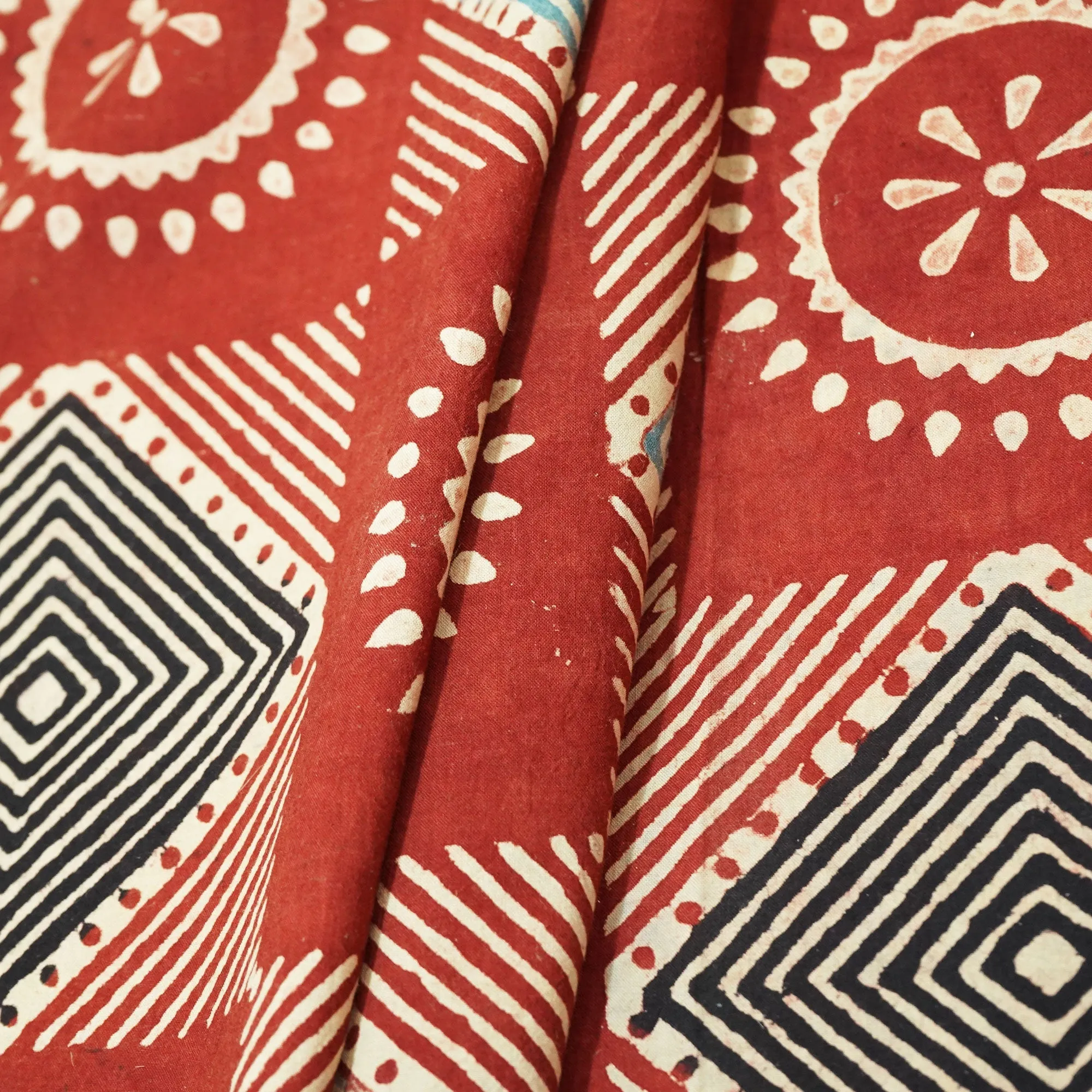 Red & Cream Handblock Ajrakh Print Cotton Fabric CG-23472