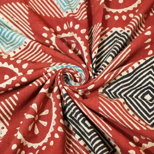 Red & Cream Handblock Ajrakh Print Cotton Fabric CG-23472
