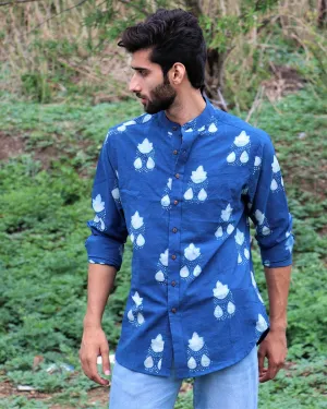 Royal Blue Block Printed Cotton Shirt