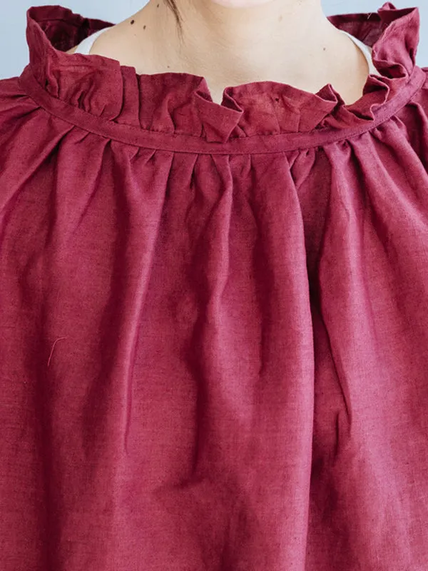 Ruffled Solid Color Half Sleeves Loose Round-Neck T-Shirts Tops