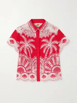 Scalloped broderie anglaise cotton shirt